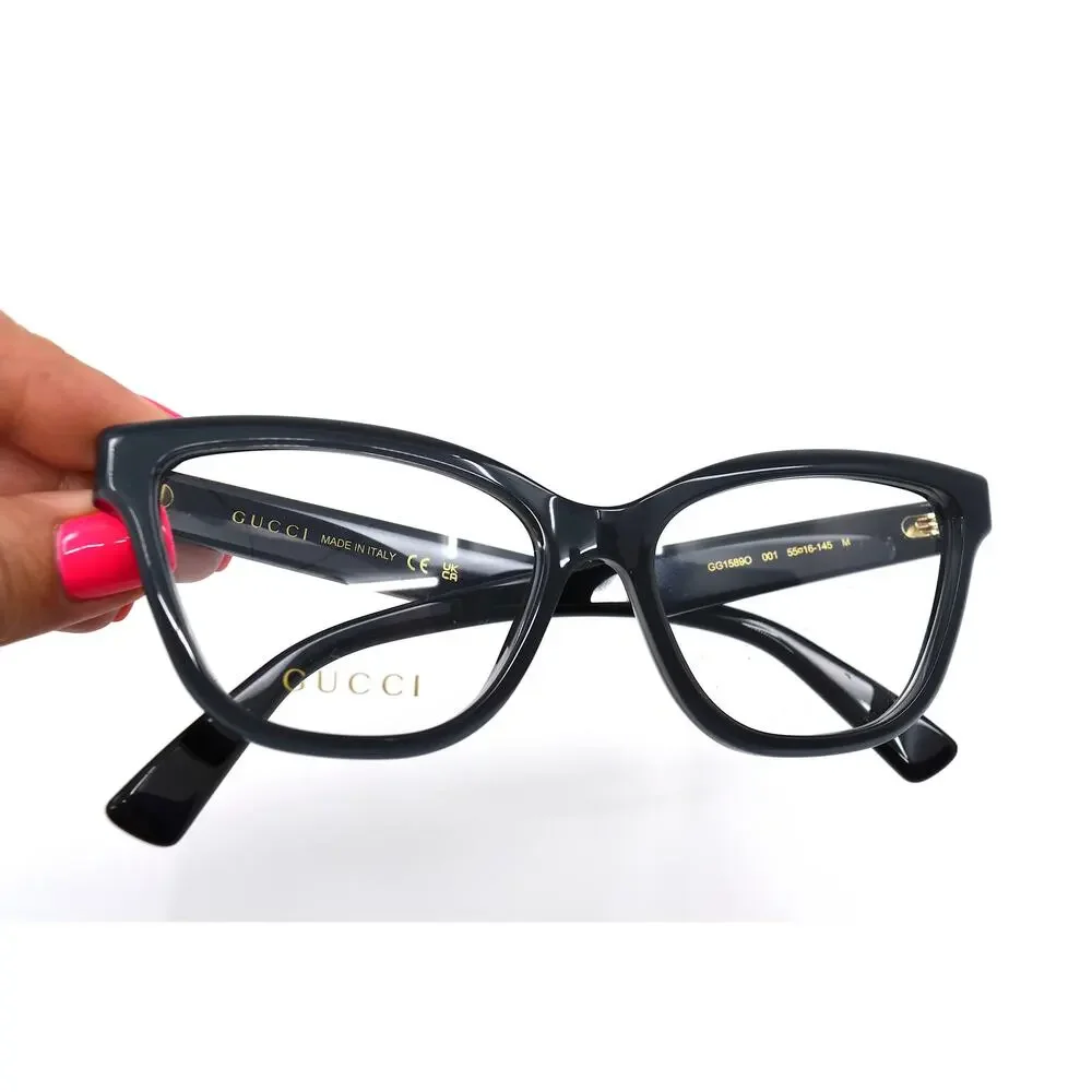 Gucci GG1589O 001 Black Eyeglasses Frames 55-16-145 Authentic New Italy